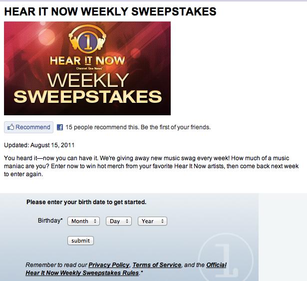 Channel One’s new Sweepstakes