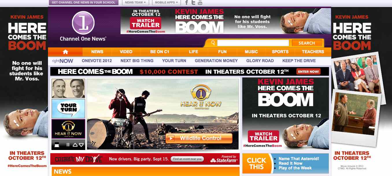 Find the movie ad on Channel One’s front page.