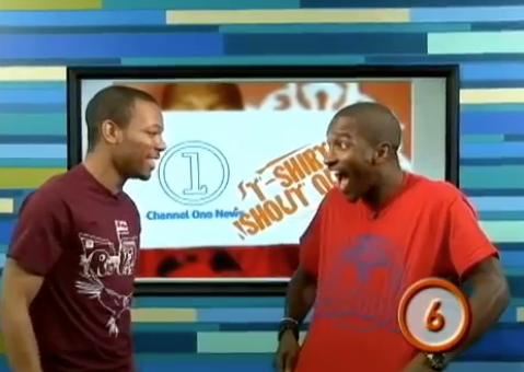 “Bro” and “Dude” do a shout out on Channel One News. Students had to watch this.