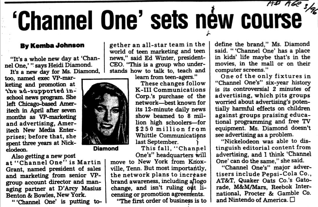 1996: The high point of Channel One’s kiddie marketing dreams.