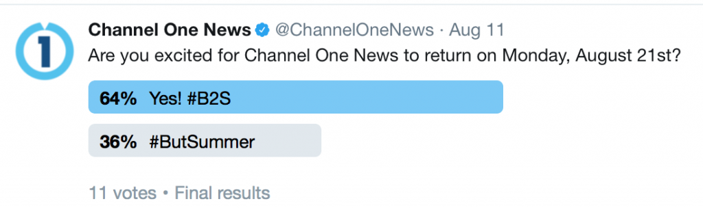 Few excited about Channel One News starting up again.